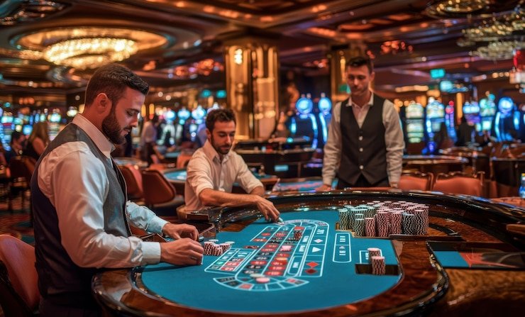 Dealer memberikan kartu dalam sesi baccarat langsung